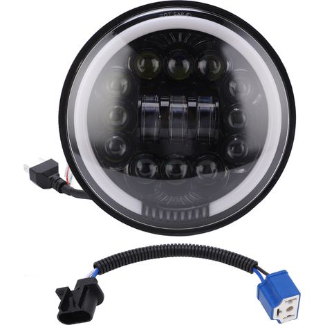 Phare LED Moto 7 Pouces 12V Lentille PC Claire IP67 Étanche Anti-Choc Remplacement pour Wrangler (1/5)