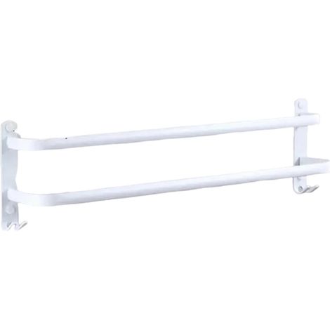 Lntyq Porte Serviette Salle de Bain sans Percage Porte-Serviettes Murale Blanc avec 2 Crochets Barre Serviette en Aluminium Cuisine Blanc 2 Couches 50cm
