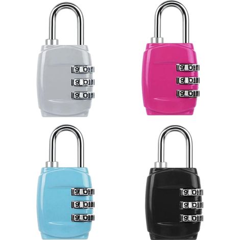Lot de 4 cadenas à combinaison pour bagages, vélos, sacs à dos ou autres objets similaires. Cadenas à code à 3 chiffres pour la sécurité et la protection contre le vol. (1/5)