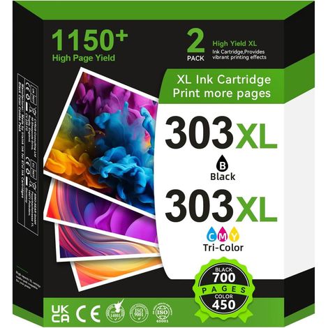 303 XL Cartouches d'impression Multipack,303 XL Cartouches Noir et Couleur Compatible pour Cartouche HP 303 pour Envy Photo 6232 6230 6220 6220 6234 7100 7120 7155 7130 7134 7830 7800 7900 (1/5)