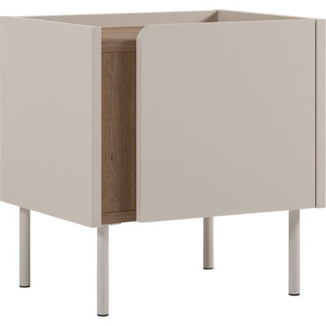 Chevet 1 porte en mélaminé beige et imitation bois avec découpe graphique bandeau - LIWENN (1/5)