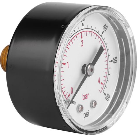 Manomètre à cadran de 50 mm, raccord arrière 1/4 BSPT pour air, eau, huile et gaz (0-60 PSI 0-4 Bar) (1/5)