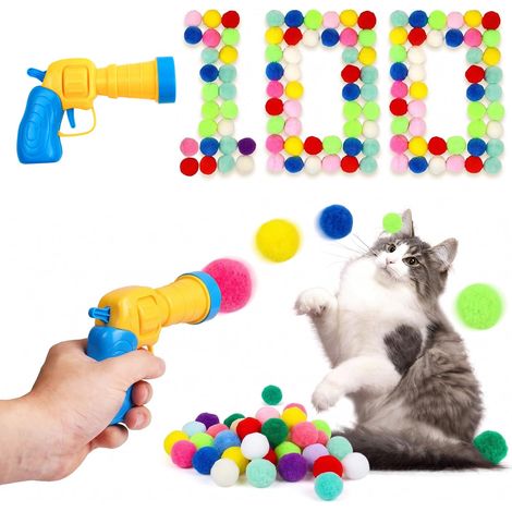 Lanceur de Balles pour Chats avec 100 Balles Pompon de 3cm, Jouet Interactif Chat pour Exercice et Divertissement - MMCD-ZGL-04909 (1/5)