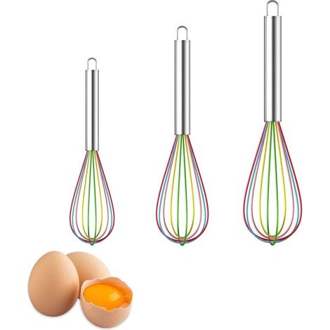 Juego de 3 batidores de silicona para mezclar, batir, espumar y remover, batidor de cocina (1/4)