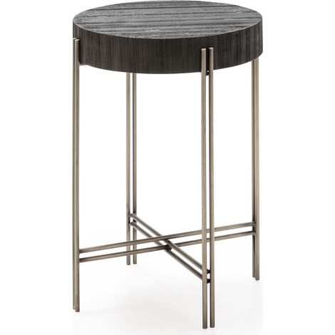 Mesa Auxiliar 41X41X70 Metal Niquel/Madera Negro (1/2)
