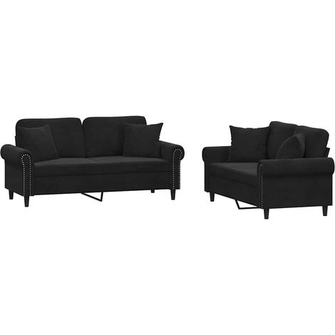 vidaXL Juego de sofás con cojines 2 piezas terciopelo negro (1/2)