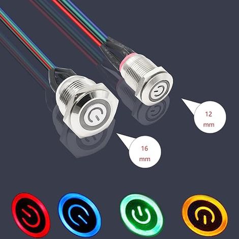 Metal Button Chassis Switch Host Computer Switch Cable Housing PC LED Power Button ATX Power On/Off (12mm) (1/4)
