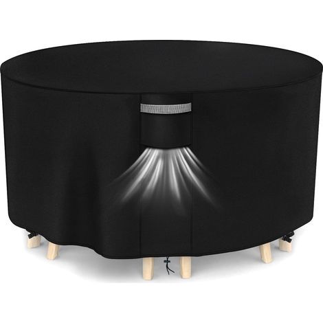 Waterproof Outdoor Garden Furniture Cover, 600D Oxford Fabric, Windproof, UV Resistant, Protective Cover for Garden Table with Ventilation Grilles, Round (Ø102x71cm) - Black (1/4)