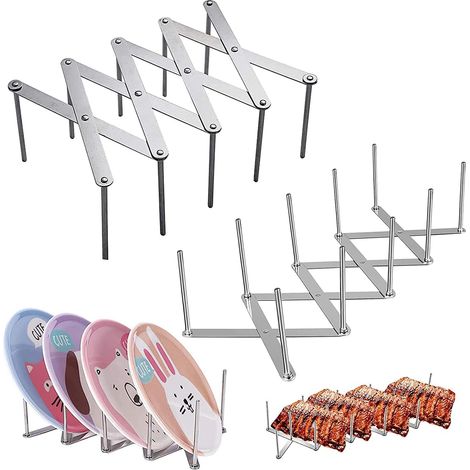 Lot de 2 supports multifonctionnels en acier inoxydable pour couvercles de casseroles, support de rangement multifonction pour placard, conception réglable pour ranger les couvercles en verre des cass (1/5)