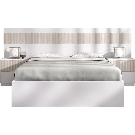 DEKIT BIANCA - CABEZAL CON DOS MESIRAS DE 2 CAJONES Y ARO CAMA DE 135/140X190 - BLANCO / ALISTONADO - 96 x 248 x 195.4 (1/5)