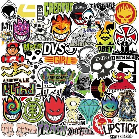 Lot de 100 autocollants de skateboard imperméables et stylés, parfaits pour ordinateurs portables, gourdes, valises, téléphones portables. Convient aux adolescents, garçons et adultes.  2 pièces (1/5)