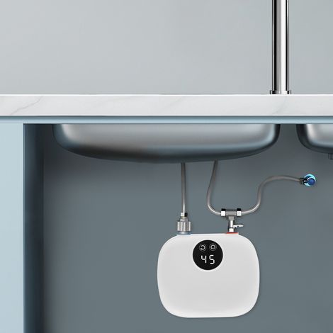 Chauffe-eau électrique instantané, mini-chauffe-eau mural avec écran tactile LED, blanc, 5500W (1/5)