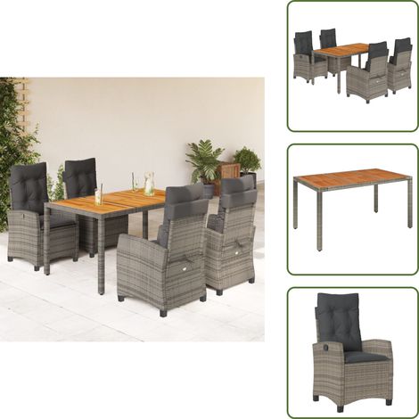 Mesa de jardín - vidaXL Set comedor de jardín 5 piezas con cojines ratán sintético gris - Cojines para sillas