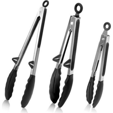 3 Pièces Pince de Cuisine Silicone, Pinces Cuisine Inox Résistant à la Chaleur, Embouts en Silicone sans BPA, Pince Barbecue, Pince Alimentaire Cuisine pour Barbecue, Salade, 20,5cm/27 (1/5)