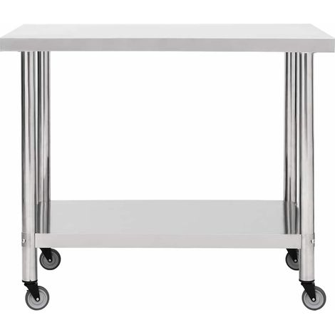 Table de travail de cuisine sur roulettes en acier inoxydable argent 100 x 60 x 85 cm (1/5)