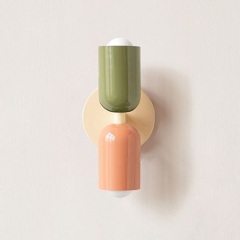 Applique murale vintage scandinave crémeuse – Lampe murale double tête verte et rose avec base beige pour couloir, chambre ou salle de bain – Décoration intérieure moderne et élégante