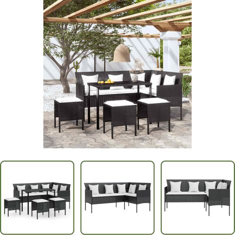 Canapé extérieur -  Ensemble de canapés en L 5pcs avec coussins résine tressée noir (1/5)