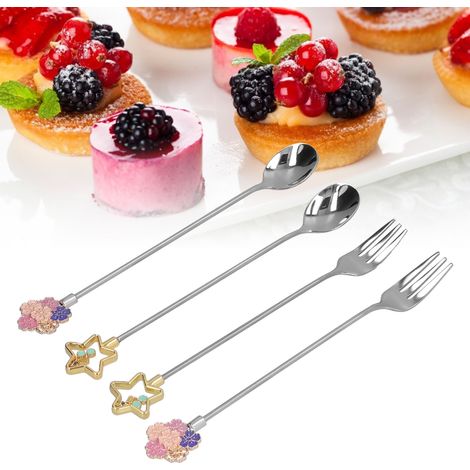 Japanisches Besteckset aus Edelstahl 304: Gabel, Löffel, Rührlöffel, Dessertgabel, Teelöffel, Obstgabel mit Kirschblütenmuster (silber). (1/5)