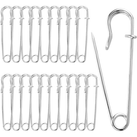 BRAVIX 20 Pièces Épingles de Nourrice 10 cm Grosse Épingle à Nourrice, Grandes Épingles à Nourrice pour Vêtements, Cuir,Toile, Travaux Manuels,Jupes, Épingles de Sûreté Éxtra Larges (Argent) (1/5)