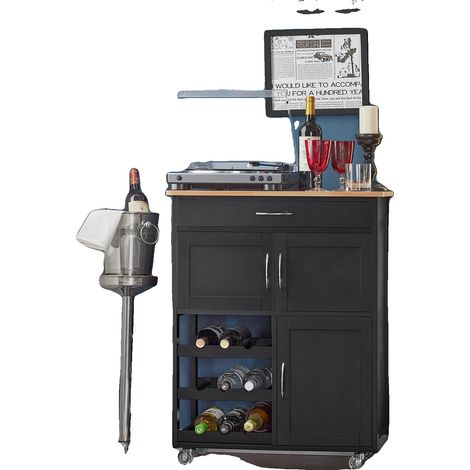Chariot de service, plateau en acier inoxydable, grand espace de rangement, noir (1/2)