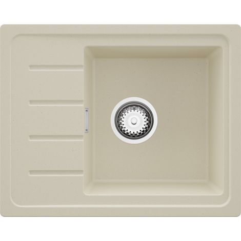 PRIMAGRAN Evier Cuisine en Granit 55x44cm,Lavabo 1 bac + Kit de Vidage, Évier à Encastrer au meuble 45cm - Copenhague Easy, Beige (1/5)