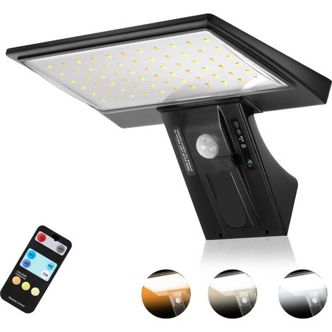 Lampes solaires d'extérieur 90 LED avec détecteur de mouvement et contrôle 3 couleurs, 4 modes, éclairage sécurité étanche for porche, cour, jardin Zone d'éclairage étendue (1/5)