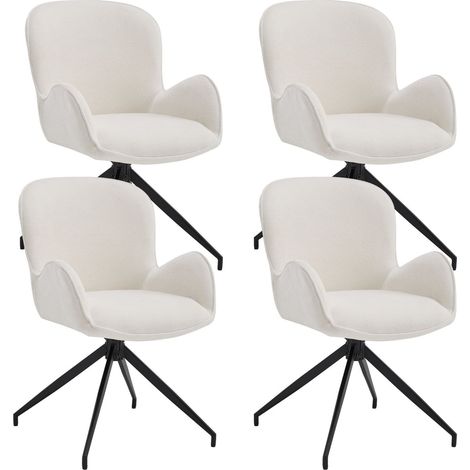 Wahson Set di 4 Sedie da Pranzo Girevoli, Poltroncine da Cucina Moderne Sedie Imbottite con Gambe in Ciniglia in Metallo Soggiorno/Ristorante/Sala da Pranzo, Bianco (1/5)