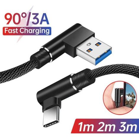 Câble USB-C Coudé 90° - 1 m - 3 A - Charge Rapide - Compatible Appareils USB-C - 1 Pièce (1/5)