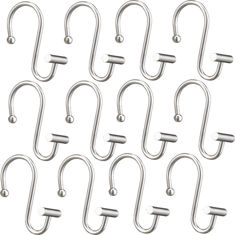 Duschvorhangringe, 12er-Set rostfreie S-förmige Haken, Mehrzweckhaken für Duschvorhänge, Küchenutensilien, Kleidung, Legierungsmaterial, 7,2 x 5,6 cm (mattes Nickel) (1/5)