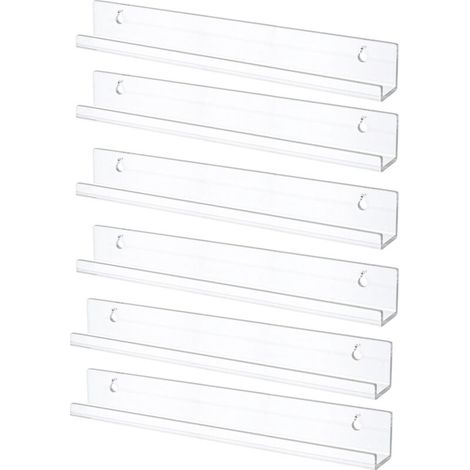 XEPHO Étagères Flottantes pour Disques Vinyles, Lot de 6 Étagères Murales en Acrylique Clair 38 cm, Décoration pour Livres/Photos/Maquillage, Chambre, Salon, Salle de Bain, Rangement et Organisation