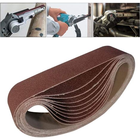 Lot de 10 bandes abrasives en alumine grain 80, 330 x 30 mm, pour le meulage et le polissage. (1/5)