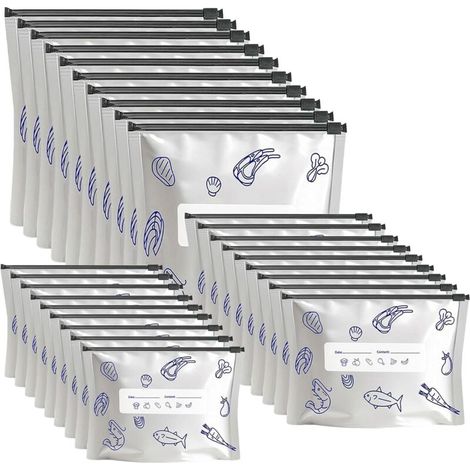 Lot de 30 Sacs de Rangement en Feuille d'Aluminium, Sacs de Stockage Alimentaires Réutilisables, Sacs Refermables pour Viande, Fruits, Légumes et Collations, Conservation Prolongée (1/5)