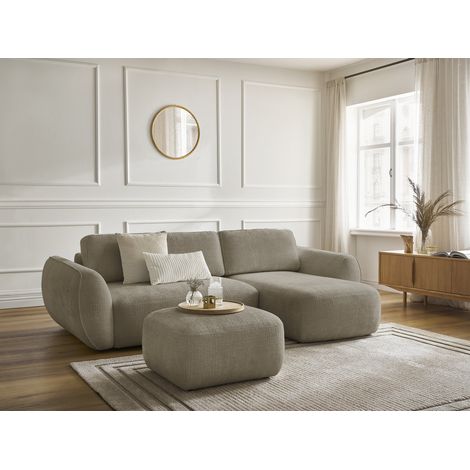 BOBOCHIC - Canapé d'angle convertible DENISE tissu texturé avec pouf Angle droit Taupe (1/5)