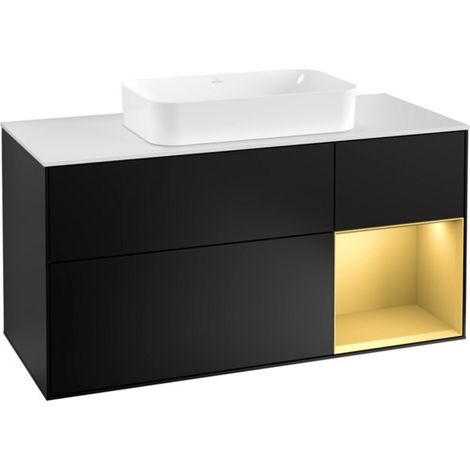V&B Waschtischunterschrank Wandbeleuchtung Finion 120cm, Pl wh. m, Reg re gol m, bla m Lac (1/2)