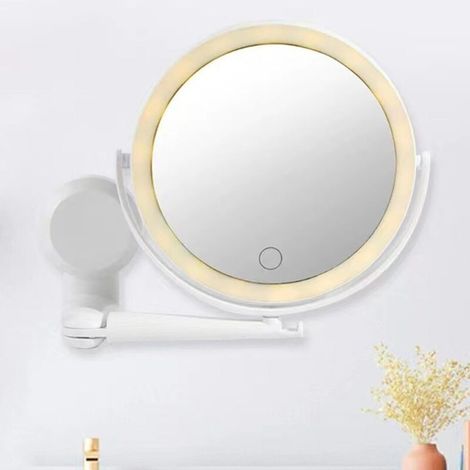 Miroir éclairé avec grossissement,Miroir de Maquillage avec grossissement,Miroir de courtoisie Double Face à intensité Variable, 3 Couleurs, Fixation Murale - Miroir de Salle de Bain LED, (1/4)