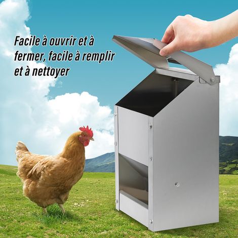 Mangeoire à poules murale en acier galvanisé, distributeur de nourriture automatique pour volailles, capacité idéale pour poulailler (1/5)