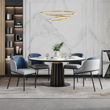 Chaise longue moderna de 4 piezas, sillón tapizado con patas reclinables y patas ajustables, ideal para salón, dormitorio, estudio u oficina. (Gris + Azul Marino) (1/5)