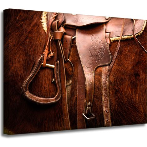 Lienzo impreso con animales, silla de montar a caballo, 40x30 cm.