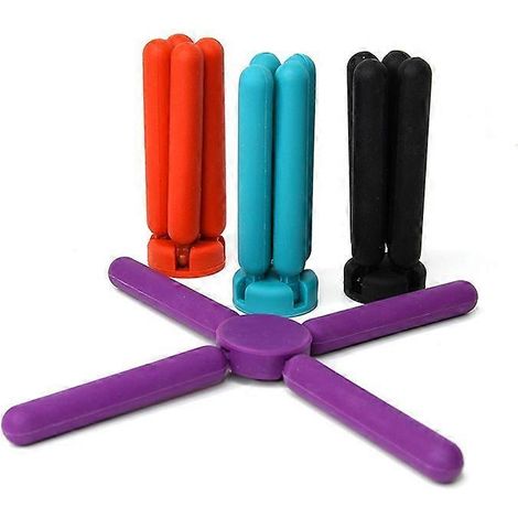Maniques pliables, ensemble rétractable, support en silicone permettant un gain de place considérable dans la cuisine, noir/violet. (1/5)