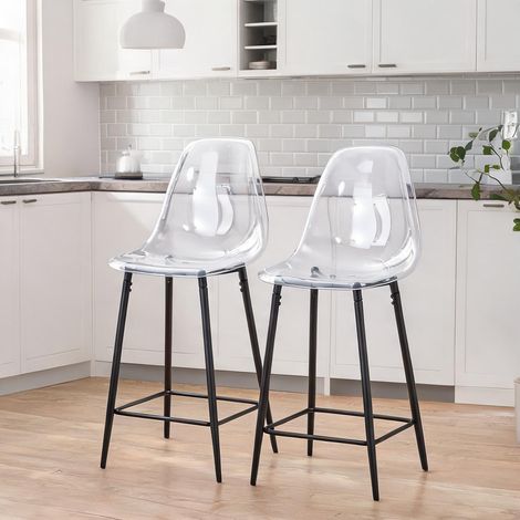 Tabourets de bar transparents en plastique et métal noirs lot (1/5)