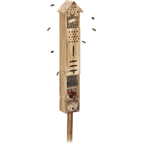Relaxdays Insektenhotel mit Ständer, Holz, Insektenhaus Garten, HxBxT: 150 x 15,5 x 11 cm, Schmetterlingshotel, natur