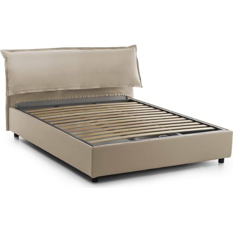 Dmora - Cama matrimonial Dbianch, Cama contenedor con funda extraíble con cabecero tapizado y estructura de cama, 100% Made in Italy, adecuado para colchón 160x190 cm, Beige
