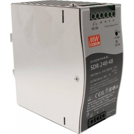MW MEAN WELL SDR-240-48 Alimentatore DIN RAIL 240W 48V 5A Per Automazione Industriale Input 220V 110V