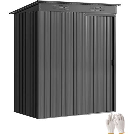 Abri de jardin en métal 1,37 m², cabane de jardin, 2 paires de gants, porte coulissante, 159x106x181cm, gris foncé