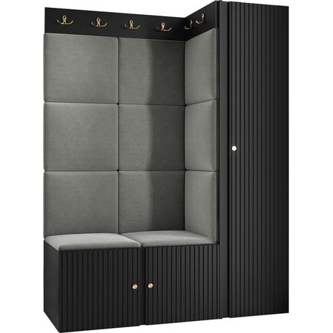 Conjunto para recibidor Hartford 385, Manila 16, 186x124x46cm, MDF, Aglomerado laminado, Tapiz, Montada en la pared, Colocada