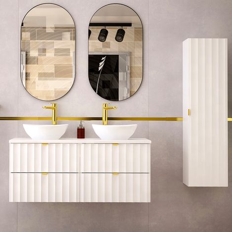 Ensemble meuble double vasque 120cm et colonne Lexa Blanc (1/5)