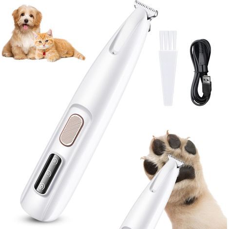 Hundeschermaschine – Pfotentrimmer mit LED-Licht – Elektrische Schermaschine – Pflege-Set – Wasserdicht – Pfotenpflege – Haustierscherer – Für Hunde und Katzen – Weiß (1/5)
