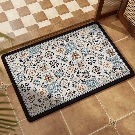 Tapis salon de cuisine carreaux de ciment bleu gris 5080cm (1/3)