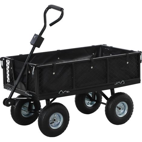 Chariot de jardin à grandes roues, sac étanche amovible et poignée pivotante, capacité de charge de 300 kg, 105 x 51 x 54 cm, noir (1/5)