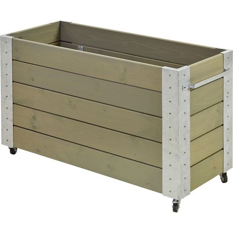 Plus Blumenkasten Cubic mit Räder Druckimpräg. RAL 7023 Graubraun (1/3)